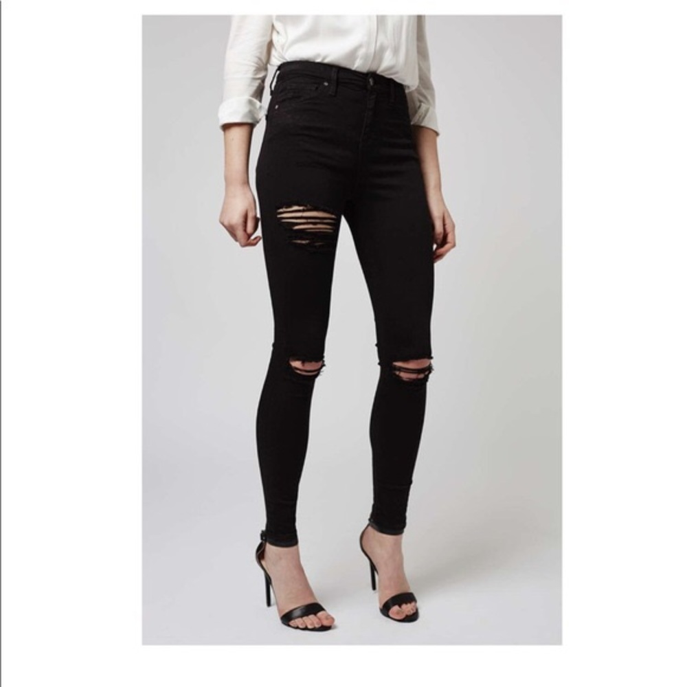 Topshop Moto Black Super Rip Jamie Distressed Jean
